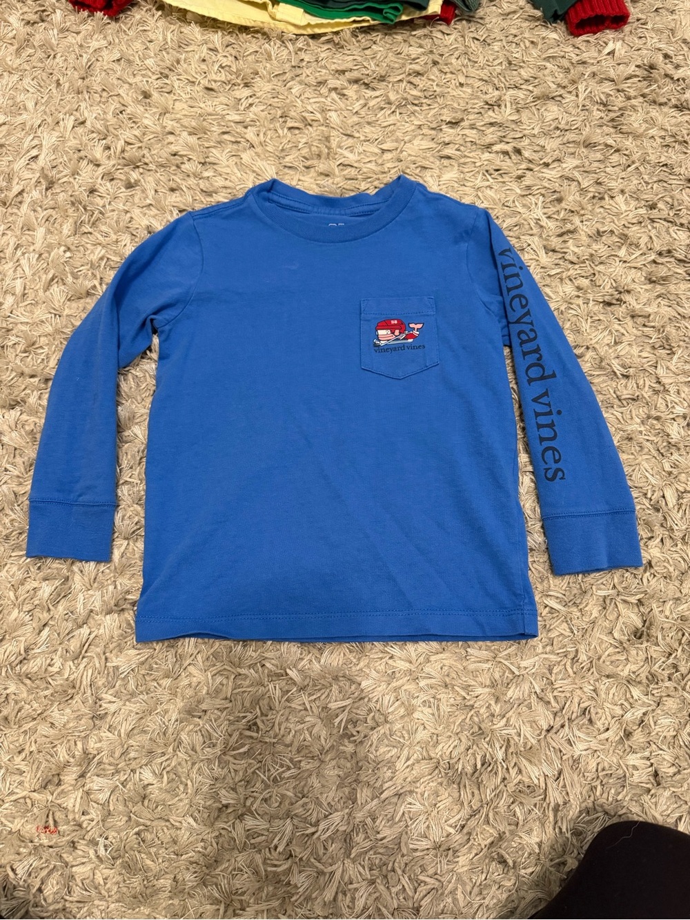 Vineyard Vines Kids Long-Sleeve Pocket Tee in Royal Blue with Sleeve Logo